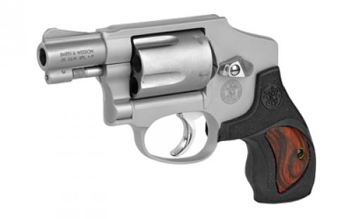 Smith & Wesson Model 642, Performance Center, Double Action Only, Metal Frame Revolver, J-Frame, 38 Special +P, 1.875" Barrel, Stainless Steel, Custom Synthetic Grip with Wood inserts, Fixed Sights, 5 Rounds, High Bright Polished Cylinder Flutes, Polished Thumbpiece and Side Plate Screws, Chrome Plated Polished Trigger, Cylinder Cut for Full Moon Clips 10186