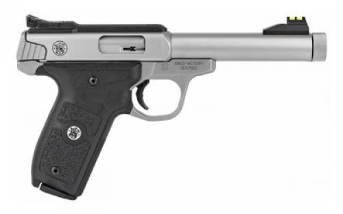 Smith & Wesson SW22 Victory, Single Action Only, Semi-automatic, Metal Frame Pistol, 22LR, 5.5" Threaded Barrel, Stainless Steel, Polymer Grip, Fiber Optic Front Sight, Manual Thumb Safety, Adjustable Rear Sight, 10 Rounds, 2 Magazines 10201