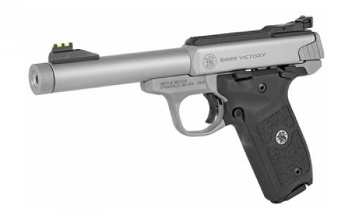 Smith & Wesson SW22 Victory, Single Action Only, Semi-automatic, Metal Frame Pistol, 22LR, 5.5" Threaded Barrel, Stainless Steel, Polymer Grip, Fiber Optic Front Sight, Manual Thumb Safety, Adjustable Rear Sight, 10 Rounds, 2 Magazines 10201
