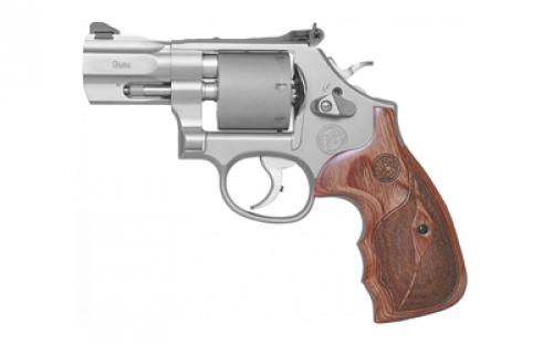 Smith & Wesson Model 986, Performance Center, Double Action/Single Action, Metal Frame Revolver, 9MM, 2.5 Custom Barrel, Stainless Steel, Unfluted Titanium Cylinder, Matte Finish, Wood Grip, Adjustable Sights, 7 Rounds, Trigger Stop 10227