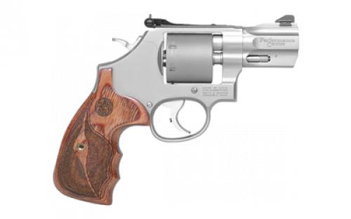 Smith & Wesson Model 986, Performance Center, Double Action/Single Action, Metal Frame Revolver, 9MM, 2.5" Custom Barrel, Stainless Steel, Unfluted Titanium Cylinder, Matte Finish, Wood Grip, Adjustable Sights, 7 Rounds, Trigger Stop 10227