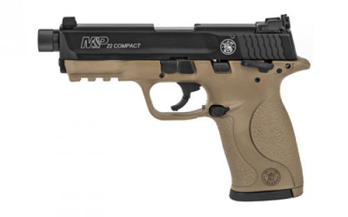 Smith & Wesson M&P Compact, Striker Fired, Semi-automatic, Polymer Frame Pistol, Compact, 22LR, 3.5 Threaded Barrel, Cerakote Finish, Flat Dark Earth, 3-Dot Sight, Manual Thumb Safety, 10 Rounds, 2 Magazines 10242