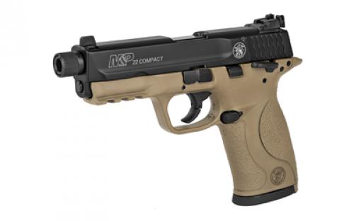 Smith & Wesson M&P Compact, Striker Fired, Semi-automatic, Polymer Frame Pistol, Compact, 22LR, 3.5" Threaded Barrel, Cerakote Finish, Flat Dark Earth, 3-Dot Sight, Manual Thumb Safety, 10 Rounds, 2 Magazines 10242