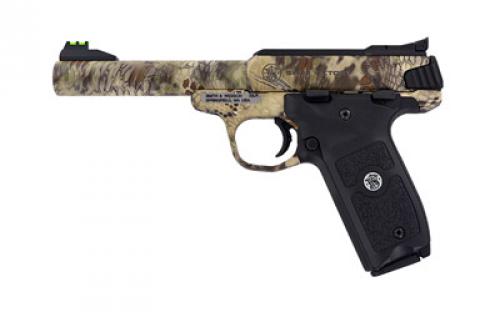 Smith & Wesson SW22 Victory, Single Action Only, Semi-automatic, Metal Frame Pistol, Full Size, 22LR, 5.5 Barrel, Stainless Steel, Kryptek Highlander, Polymer Grips, Adjustable Fiber Optic Sights, Manual Thumb Safety, 10 Rounds, 2 Magazines 10297