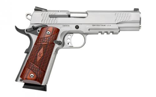 Smith & Wesson SW1911TA, E-Series, Single Action Only, Semi-automatic, Metal Frame Pistol, Full Size, 45 ACP, 5" Barrel, Stainless Steel, Wooden Laminate E-Series Grips, Night Sights, Manual Thumb Safety, 8 Rounds, Tac Rail, 2 Magazines 108411