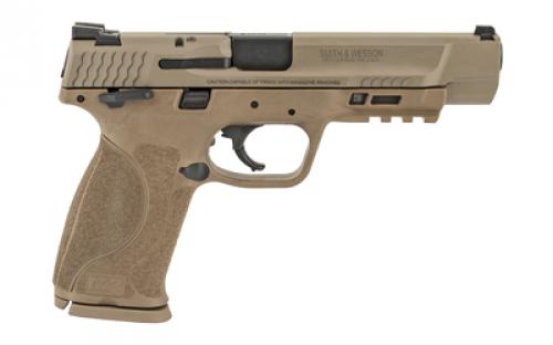 Smith & Wesson M&P M2.0, Striker Fired, Semi-automatic, Polymer Frame Pistol, Full Size, 9MM, 5" Barrel, Armornite Finish, Flat Dark Earth, 3 Dot Sights, Manual Thumb Safety, 17 Rounds, 2 Magazines 11537