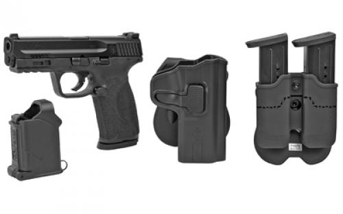 Smith & Wesson M&P M2.0, Striker Fired, Semi-automatic, Polymer Frame Pistol, Full Size, 9MM, 4.25" Barrel, Armornite Finish, Black, Fixed Sights, No Magazine Safety, 17 Rounds, Carry and Range Kit That Includes Caldwell Tac Ops Holster and Double Magazine Pouch, Uplula Pistol Magazine Loader, 3 Magazines 11765