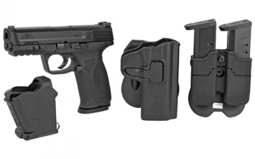 Smith & Wesson M&P M2.0, Striker Fired, Semi-automatic, Polymer Frame Pistol, Full Size, 40 S&W, 4.25" Barrel, Armornite Finish, Black, Fixed Sights, No Magazine Safety, 15 Rounds, Includes Caldwell Tac Ops Holster and Double Magazine Pouch, Uplula Pistol Magazine Loader, 3 Magazines 11766