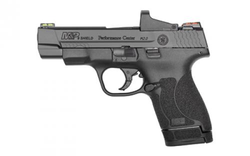 Smith & Wesson Shield M2.0, Performance Center, Striker Fired, Semi-automatic, Polymer Frame Pistol, Micro-Compact, 9MM, 4 Barrel, Armornite Finish, Black, HiViz Fiber Optic Sights, No Thumb Safety, 4MOA Red Dot Sight, Performance Center Tuned Action, Optic Ready Slide, Cleaning Kit, 2 Magazines, (1) 7-Round and (1) 8-Round 11786