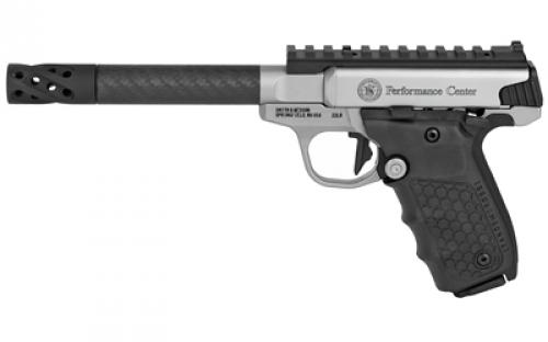 Smith & Wesson SW22 Victory, Target, Performance Center, Single Action Only, Semi-Automatic, Metal Frame Pistol, Full Size, 22LR, 6 Target Carbon Fiber Barrel, Muzzle Brake, Stainless Steel, Glass Bead Finish, Tandemkross hiveGrips with Target Thumbrest Grip, Manual Thumb Safety, 10 Rounds, Optics Ready, 2 Magazines 12080