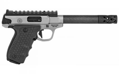 Smith & Wesson SW22 Victory, Target, Performance Center, Single Action Only, Semi-Automatic, Metal Frame Pistol, Full Size, 22LR, 6" Target Carbon Fiber Barrel, Muzzle Brake, Stainless Steel, Glass Bead Finish, Tandemkross "hiveGrips" with Target Thumbrest Grip, Manual Thumb Safety, 10 Rounds, Optics Ready, 2 Magazines 12080