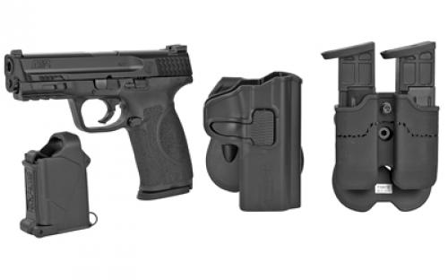 Smith & Wesson M&P M2.0, Striker Fired, Semi-automatic, Polymer Frame Pistol, Full Size, 9MM, 4.25" Barrel, Armornite Finish, Black, Fixed Sights, No Magazine Safety, 10 Rounds, Carry & Range Kit that includes Caldwell Tac Ops Holster and Double Magazine pouch, Uplula Pistol Magazine Loader, 3 Magazines 12487