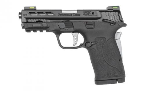 Smith & Wesson Shield M2.0 M&P380 EZ, Performance Center, Internal Hammer Fired, Semi-automatic, Polymer Frame Pistol, Micro-Compact, 380 ACP, 3.8 Ported Barrel, Armornite Finish, Black with Silver Accents, HiViz Litewave H3 Fiber Optic/Tritium Sights, Manual Thumb Safety, 8 Rounds, Cleaning Kit, Lightning Cuts, 2 Magazines 12718