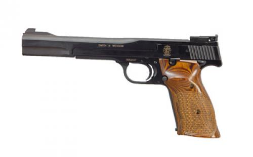 Smith & Wesson Model 41, Target, Single Action Only, Semi-automatic, Metal Frame Pistol, Full Size, 22LR, 7 Barrel, Carbon Steel, Blue Finish, Wood Grips, Adjustable Sights, Manual Thumb Safety, 10 Rounds, 2 Magazines 130512