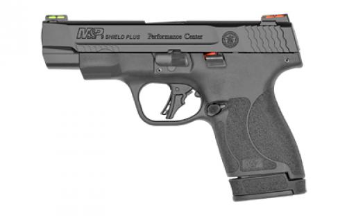 Smith & Wesson M&P9, Shield Plus, Performance Center, Striker Fired, Semi-automatic, Polymer Frame Pistol, Micro-Compact, 9MM, 4 Barrel, Armornite Finish, Black, Fiber Optic Sights, No Thumb Safety, Flat Face Trigger, 2 Magazines, (1) 10-Round and (1) 13-Round 13252