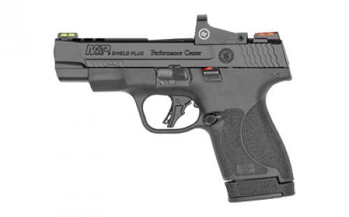 Smith & Wesson M&P9, Shield Plus, Performance Center, Striker Fired, Semi-automatic, Polymer Frame Pistol, Micro-Compact, 9MM, 4 Ported Barrel, Armornite Finish, Black, Fiber Optic Sights, No Thumb Safety, Crimson Trace Red Dot, Optics Ready Slide, Flat Face Trigger, 2 Magazines, (1) 10-Round and (1) 13-Round 13253