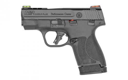 Smith & Wesson M&P9, Shield Plus, Performance Center, Striker Fired, Polymer Frame Pistol, Micro-Compact, 9MM, 3.1 Ported Barrel, Armornite Finish, Black, Manual Thumb Safety, Fiber Optic Sights, Flat Face Trigger, 2 Magazines, (1) 10-Round and (1) 13-Round 13254