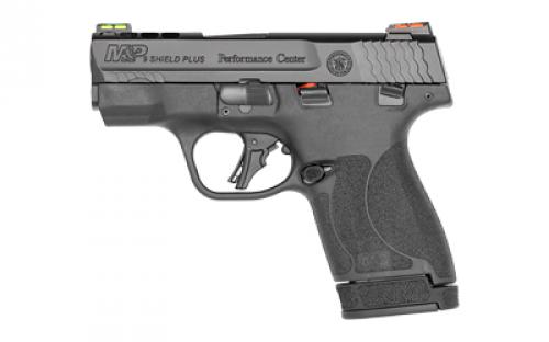 Smith & Wesson M&P9, Shield Plus, Performance Center, Striker Fired, Semi-automatic, Polymer Frame Pistol, Micro-Compact, 9MM, 3.1 Ported Barrel, Armornite Finish, Black, Fiber Optic Sights, Manual Thumb Safety, EDC Kit (Oasis Liner Lock, Folding Knife and Delta Force CS LED Flashlight), Flat Face Trigger, 2 Magazines, (1) 10-Round and (1) 13-Round, BLEM (Damaged Case) 13255