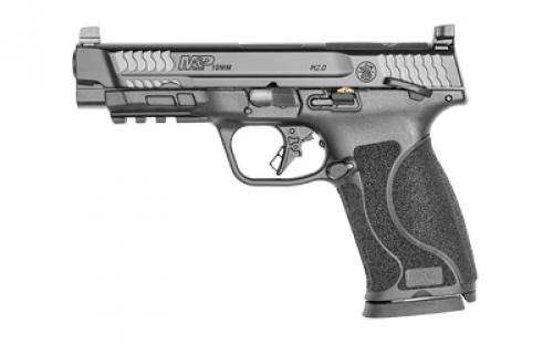 Smith & Wesson M&P M2.0, Striker Fired, Semi-automatic, Polymer Frame Pistol, Full Size, 10MM, 4.6 Barrel, Armornite Finish, Black, Optic Height White 3 Dot Sights, Thumb Safety, 15 Rounds, Optics Ready Slide, 2 Magazines 13388