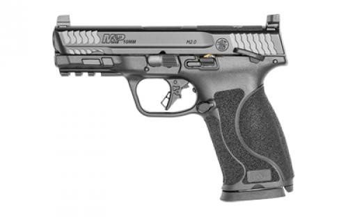 Smith & Wesson M&P M2.0, Striker Fired, Semi-automatic, Polymer Frame Pistol, Full Size, 10MM, 4 Barrel, Armornite Finish, Black, Optic Height White 3 Dot Sights, Thumb Safety, 15 Rounds, Optics Ready Slide, 2 Magazines 13390