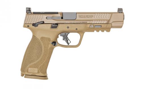 Smith & Wesson M&P9 M2.0, Striker Fired, Semi-automatic, Polymer Frame Pistol, Full Size, 9MM, 5" Barrel, Optics Ready, Armornite Finish, Flat Dark Earth, Aggressive Grip Texture, 3 Dot Sights, 17 Rounds, 2 Magazines 13569