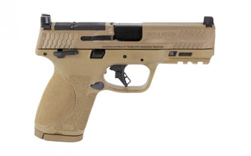 Smith & Wesson M&P M2.0, Striker Fired, Semi-automatic, Polymer Frame Pistol, Compact, 9MM, 4" Barrel, Armornite Finish, Flat Dark Earth, Optic Height Sights, Optics Ready, Thumb Safety, Flat Face Trigger with Integrated Trigger Safety, 15 Rounds, 2 Magazines, Includes Four Interchangeable Grip Inserts 13573