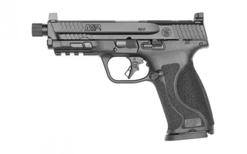 Smith & Wesson M&P9 M2.0, Striker Fired, Semi-automatic, Polymer Frame Pistol, Full Size, 9MM, 4.625 Threaded Barrel, 1/2x28, Armornite Finish, Black, Optic Height Sights, Optics Ready Slide, No Manual Safety, Flat Face Trigger with Integrated Trigger Safety, 17 Rounds, 2 Magazines 13585