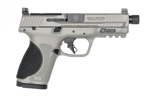 Smith & Wesson M&P M2.0 Spec Series, Semi-automatic, Striker Fired Polymer Frame Pistol, Compact, 9MM, 4.6" Threaded Barrel, Cerakote Finish, Bull-Shark Gray, Flat Faced Trigger, (1) 15 Round Magazine, (2) 23 Round Magazines, Optics Ready, Non-Manual Safety, Optic Height Sights, Includes Knife, Challenge Coin 13625