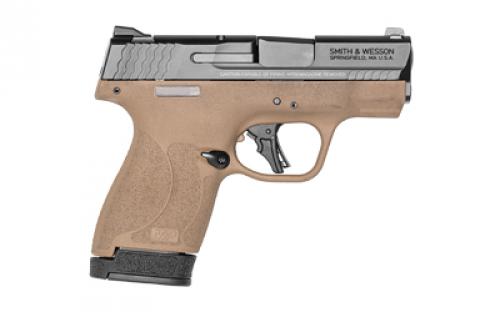 Smith & Wesson M&P9, Shield Plus, Striker Fired, Semi-automatic, Polymer Frame Pistol, Micro-Compact, 9MM, 3.1 Barrel, Armornite Finish, Flat Dark Earth Frame, Black Slide, White Dot Sights, Manual Thumb Safety, Flat Face Trigger, 2 Magazines, (1) 10-Round (1) 13-Round, BLEM (Case Damaged) 13636