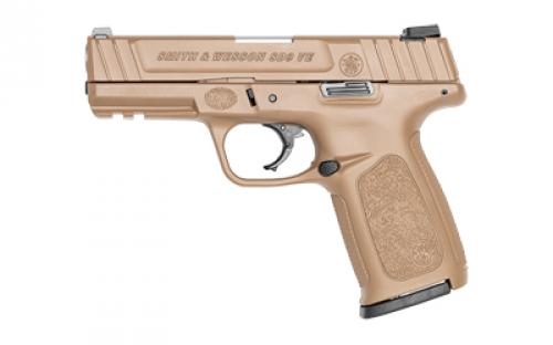 Smith & Wesson SD9VE, Striker Fired, Semi-automatic Pistol, Full Size, Polymer Frame Pistol, 9MM, 4 Barrel, Matte Finish, Flat Dark Earth Slide and Frame, Fixed Sights, 16 Rounds, 2 Magazines 13655