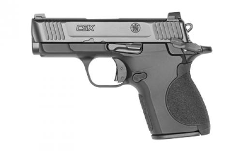 Smith & Wesson CSX, Single Action, Semi-automatic, Metal Frame Pistol, Micro Compact, 9MM, 3.1 Barrel, Aluminum Alloy, Armornite Finish, Black, 3 Dot Sights, Integrated Trigger Safety and Ambidextrous Thumb Safety, 10 Rounds, 2 Magazines, Includes Interchangeable Backstraps and Swappable Magazine Release Button 13661