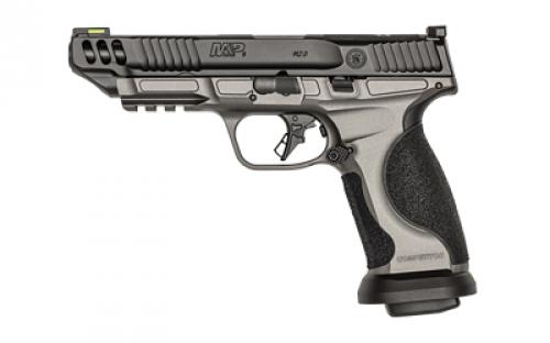 Smith & Wesson M&P M2.0, Competitor, Striker Fired, Semi-automatic, Full Size, Metal Frame Pistol, 9MM, 5 Barrel, Cerakote Finish, Tungsten Gray Stainless Steel Frame, Armornite Finish Slide and Barrel, Optics Ready, Non-Manual Safety, Fiber Optic Front Sight, Blacked out Rear Sight, 17 Rounds, 4 Magazines 13718