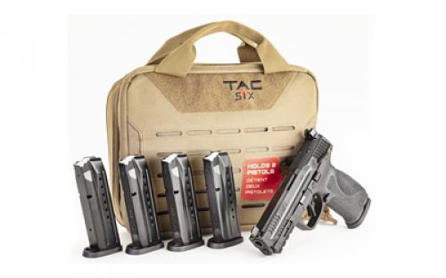 Smith & Wesson M&P M2.0, Striker Fired, Semi-automatic, Polymer Frame Pistol, Full Size, 9MM, 4.25 Barrel, Armornite Finish, Black, Optic Height Sights, Optics Ready, Thumb Safety, Flat Face Trigger with Integrated Trigger Safety, 17 Rounds, 5 Magazines, FDE Tac Six Carrying Case 13734