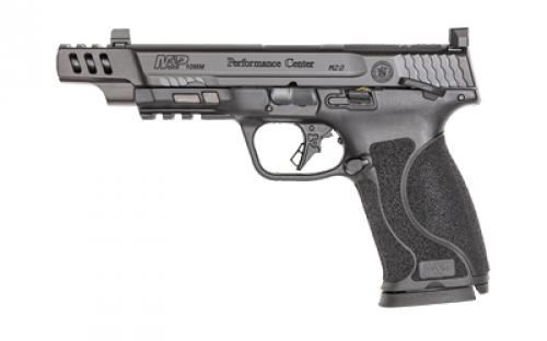Smith & Wesson M&P M2.0 Performance Center, Striker Fired, Semi-automatic, Polymer Frame Pistol, Full Size, 10MM, 5.6 Ported Barrel, Armornite Finish, Black, Optic Height Night Sights, Manual Thumb Safety, Optics Ready Slide, 15 Rounds, 2 Magazines 13915