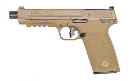 Smith & Wesson M&P, Semi-automatic, Internal Hammer Fired Pistol, Full Size, 5.7X28MM, 5 Barrel, Threaded 1/2x28, Optics Ready, No Manual Thumb Safety, Optic Height Sights, Cerakote Finish, Flat Dark Earth, 22 Rounds, 2 Magazines 14004