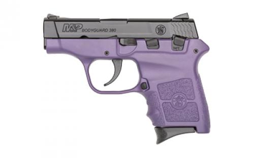 Smith & Wesson M&P Bodyguard, Double Action Only, Semi-Automatic, Polymer Frame Pistol, Sub-Compact, 380ACP, 2.75 Barrel, Armornite Finish, Black Slide, Purple Frame, Fixed Sights, 6 Round, 2 Magazines 14019