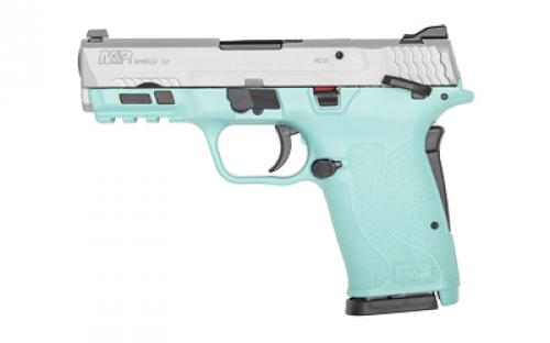 Smith & Wesson M&P9 SHIELD EZ M2.0, Internal Hammer Fired, Semi-automatic, Polymer Frame Pistol, Micro-Compact, 9MM, 3.68 Barrel, Cerakote Finish, Silver Frame, Robins Egg Blue Frame, 3-Dot Sights, Manual Thumb Safety, 8 Rounds, 2 Magazines 14021