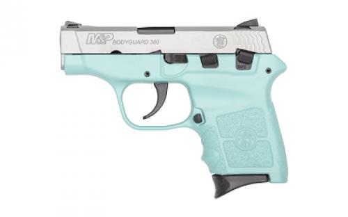 Smith & Wesson M&P Bodyguard, Double Action Only, Semi-Automatic, Polymer Frame Pistol, Sub-Compact, 380ACP, 2.75 Barrel, Cerakote Finish, Silver Slide, Robins Egg Blue Frame, Fixed Sights, 6 Round, 2 Magazines 14023