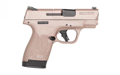 Smith & Wesson Shield Plus, M&P9, Semi-automatic, Striker Fired Polymer Frame Pistol, Micro-Compact, 9MM, 3.1 Barrel, Cerakote Finish, Rose Gold, White Dot Sights, Manual Thumb Safety, Flat Face Trigger, 2 Magazines, (1) 10-Round (1) 13-Round 14026