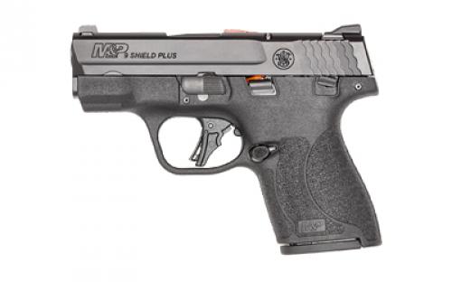 Smith & Wesson Shield Plus, M&P9, Semi-automatic, Striker Fired Polymer Frame Pistol, Micro-Compact, 9MM, 3.1 Barrel, Armornite Finish, Black, White Dot Sights, Manual Thumb Safety, Flat Face Trigger, Magazine Disconnect Safety, Taclite Loaded Chamber Indicator, 10 Rounds, 2 Magazines, California Compliant 14031