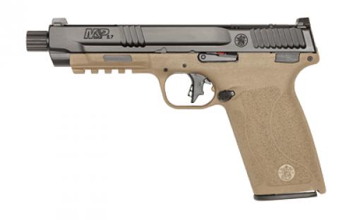 Smith & Wesson M&P, Semi-automatic, Internal Hammer Fired, Full Size, 5.7X28MM, 5 Threaded Barrel, Optics Ready, No Manual Thumb Safety, Optic Height Sights, Flat Dark Earth Frame, Black Slide, 22 Rounds, 2 Magazines 14078