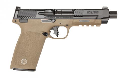 Smith & Wesson M&P, Semi-automatic, Internal Hammer Fired, Full Size, 5.7X28MM, 5" Threaded Barrel, Optics Ready, No Manual Thumb Safety, Optic Height Sights, Flat Dark Earth Frame, Black Slide, 22 Rounds, 2 Magazines 14078