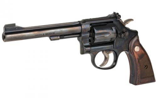 Smith & Wesson Model 17, Classic, Double Action, Metal Frame Revolver, K-Frame, 22LR, 6" Barrel, Carbon Steel, Blue Finish, Wood Grips, Adjustable Sights, 6 Rounds 150477