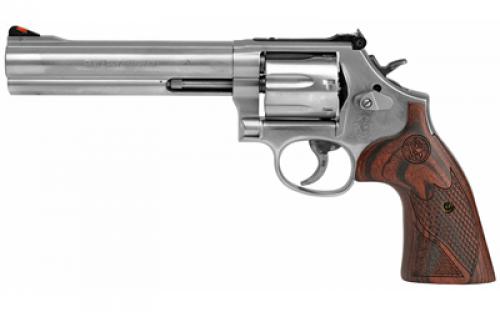 Smith & Wesson 686 Plus, Deluxe, Double Action, Metal Frame Revolver, L-Frame, 357 Magnum, 6 Barrel, Stainless Steel, Silver, Wood Grips, Adjustable Sights, 7 Rounds 150712