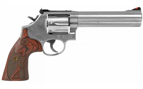 Smith & Wesson 686 Plus, Deluxe, Double Action, Metal Frame Revolver, L-Frame, 357 Magnum, 6" Barrel, Stainless Steel, Silver, Wood Grips, Adjustable Sights, 7 Rounds 150712