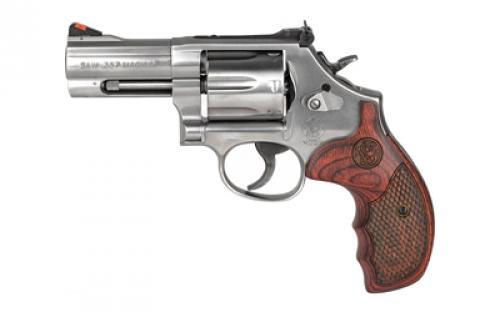 Smith & Wesson 686 Plus, Deluxe, Double Action, Metal Frame Revolver, L-Frame, 357 Magnum, 3 Barrel, Stainless Steel, Silver, Wood Grips, Adjustable Sights, 7 Rounds 150713
