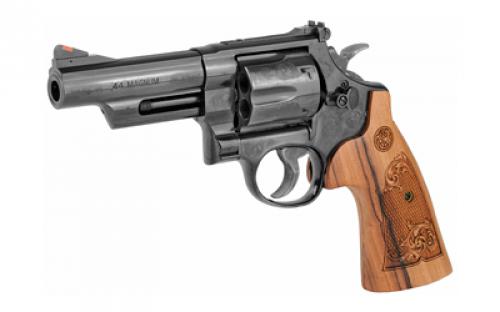 Smith & Wesson Model 29, Engraved, Double Action, Metal Frame Revolver, N-Frame, 44 Magnum, 4" Barrel, Carbon Steel, Blued Finish, Wood Grips, Adjustable Sights, 6 Rounds, Display Case 150783