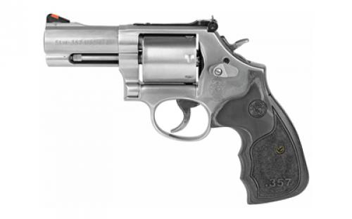 Smith & Wesson 686 Plus, Deluxe, 3-5-7 Magnum Series, Double Action, Metal Frame Revolver, L-Frame, 357 Magnum, 3 Barrel, Stainless Steel, Silver, Black/Silver Custom Wood Grips, Adjustable Sights, 7 Rounds 150853