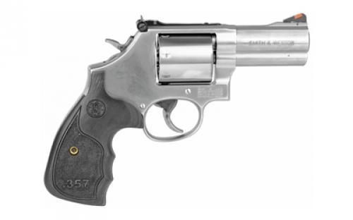 Smith & Wesson 686 Plus, Deluxe, 3-5-7 Magnum Series, Double Action, Metal Frame Revolver, L-Frame, 357 Magnum, 3" Barrel, Stainless Steel, Silver, Black/Silver Custom Wood Grips, Adjustable Sights, 7 Rounds 150853