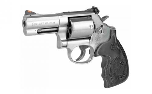 Smith & Wesson 686 Plus, Deluxe, 3-5-7 Magnum Series, Double Action, Metal Frame Revolver, L-Frame, 357 Magnum, 3" Barrel, Stainless Steel, Silver, Black/Silver Custom Wood Grips, Adjustable Sights, 7 Rounds 150853